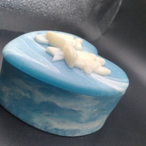 Vintage Genuine Incolay Blue Stone Disney Trinket Box, Donald and Daisy Duck - Picture 2 of 4